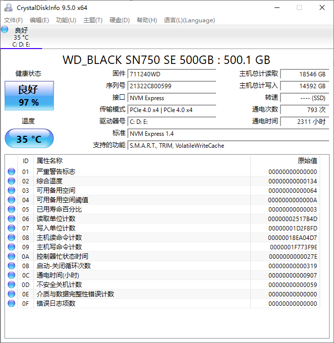 Crystal Disk Info 硬盘检测工具 v9.5.0 绿色版&amp;美化版-颜夕资源网-第18张图片